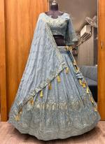 Chinon Silk Grey Wedding Wear Embroidery  Work Readymade Lehenga Choli